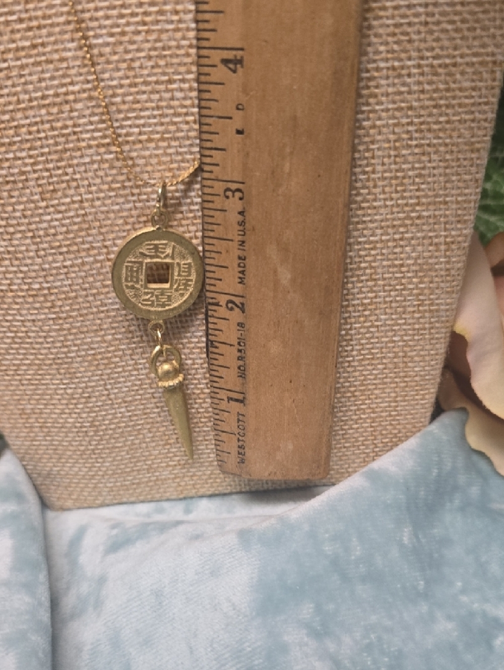 Gold-Tone Faux Chinese Feng Shui Coin & Dangle Spike Necklace - Picture 8 of 8